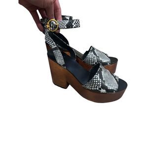 Tory Burch Camilla Leather Wooden Animal Print Platform Sandals NWOT Sz 6.5 M